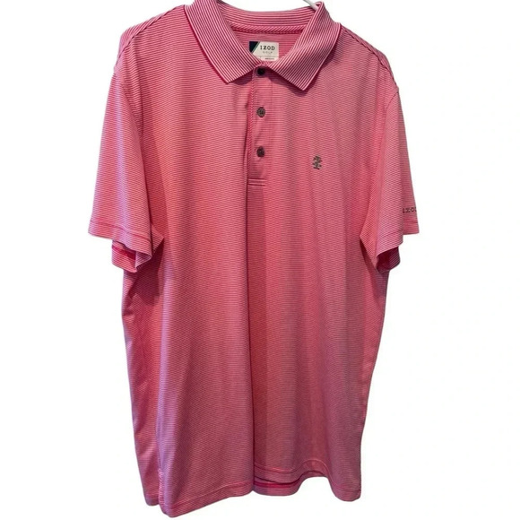 IZOD GOLF EUC MENS POLO TOP SHIRT PINK WHITE STRIPE FALL SHIRTS CASUAL SIZE XL - Picture 3 of 4